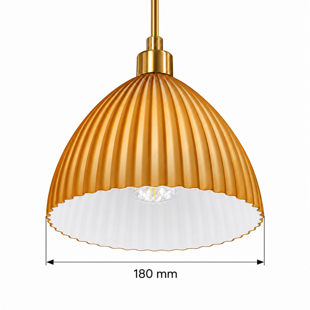 Costella Medium Brown Fluted Dome Pendant Light, confirmed dimension diagram