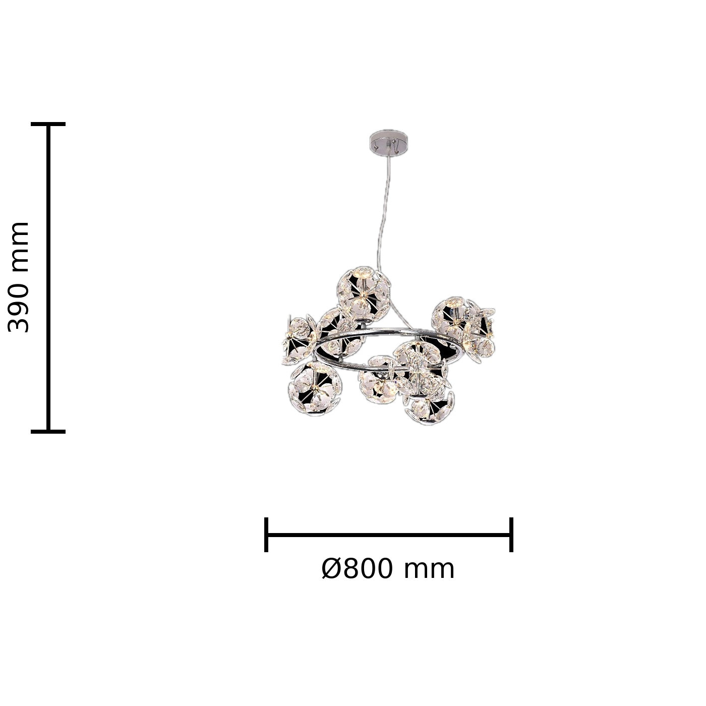 Crystal Orb Ring Chandelier dimension image, Ø800 mm x H390 mm