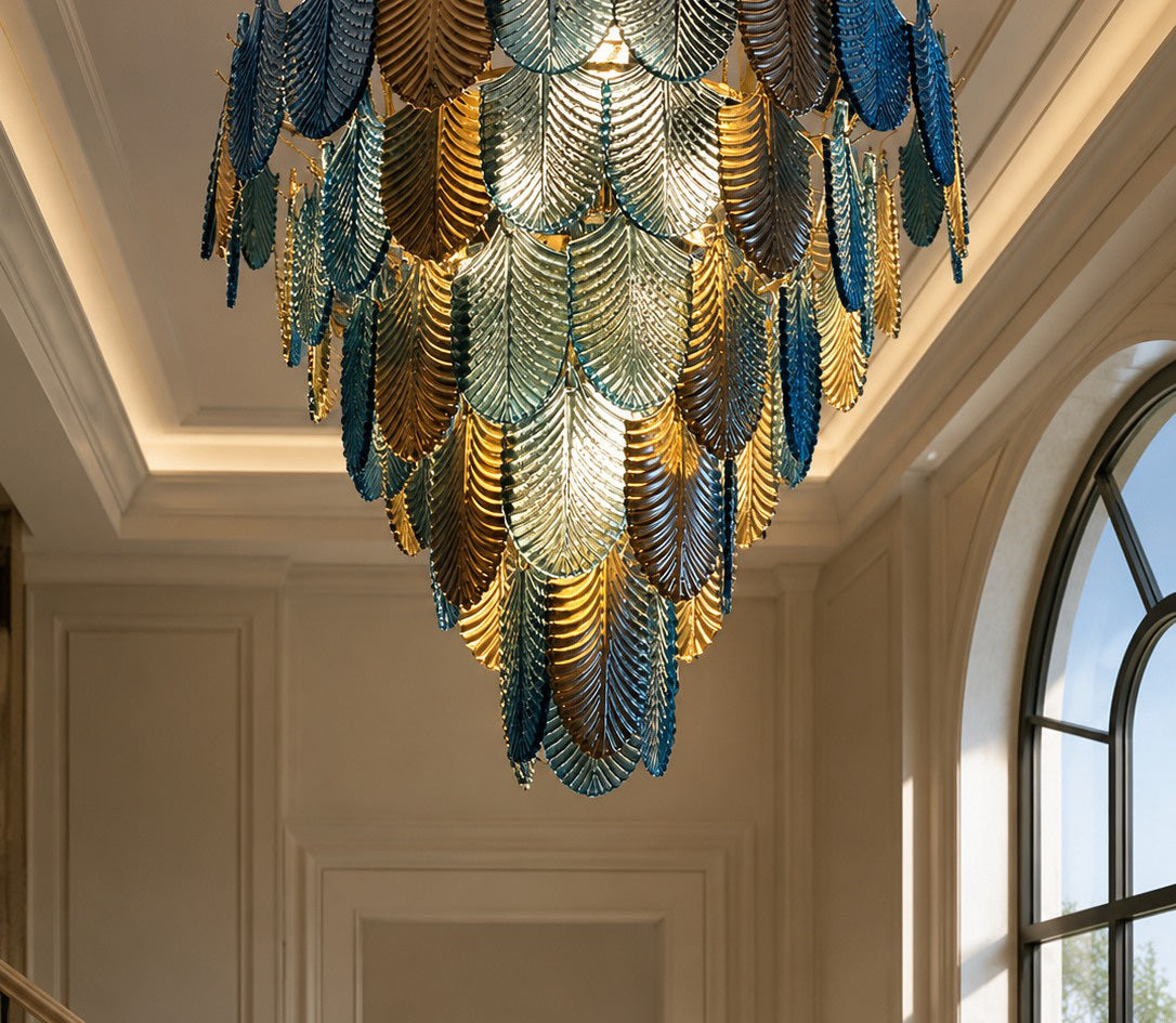 Multicolor Glass Leaf Chandelier full original in-situ image