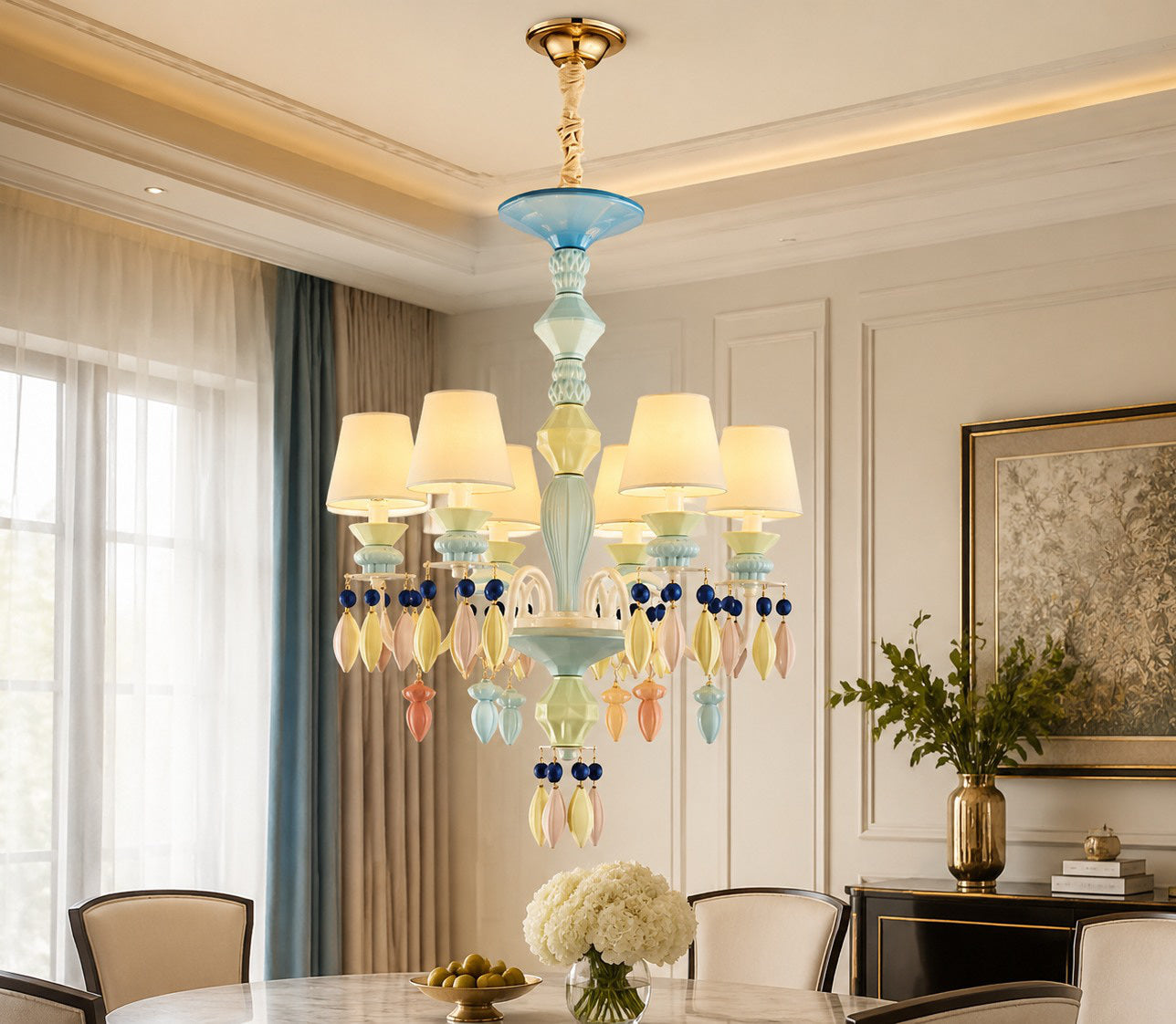 Florence Colorful Ceramic Chandelier 6 Light full original in-situ image