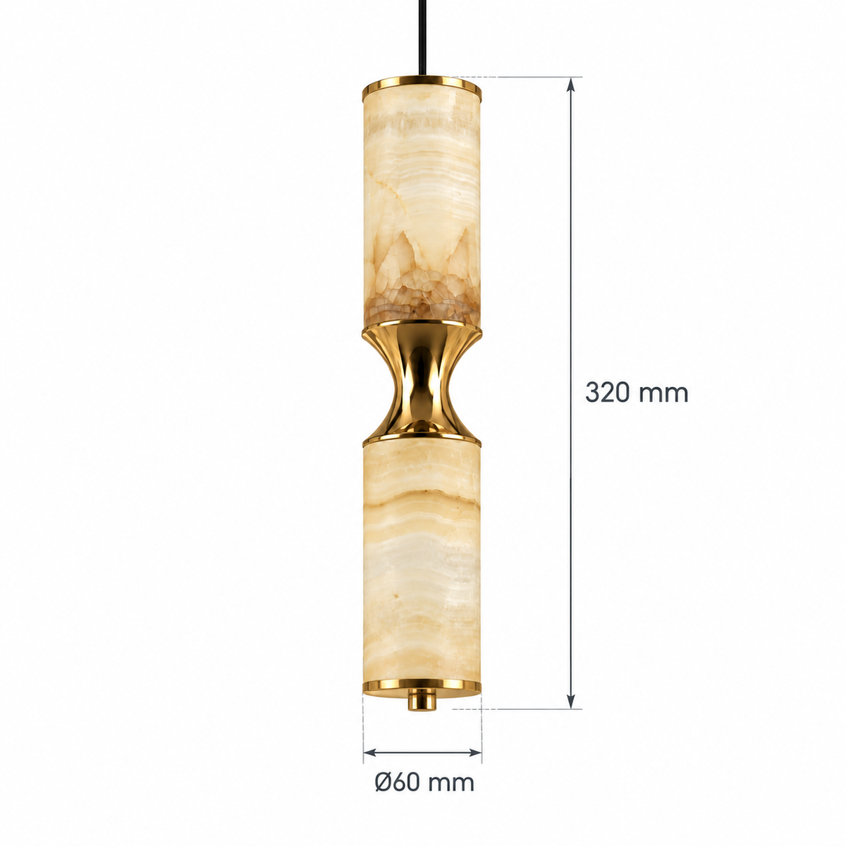 Duo Cylindrical Faux-Stone Pendant Light, confirmed dimension diagram