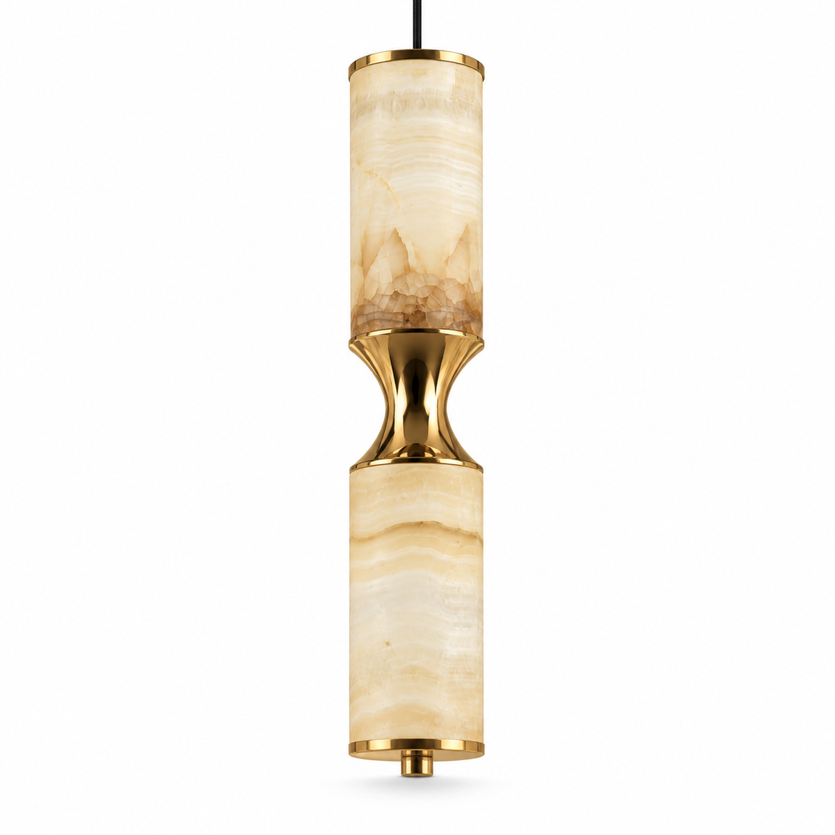 Duo Cylindrical Faux-Stone Pendant Light, studio view on white