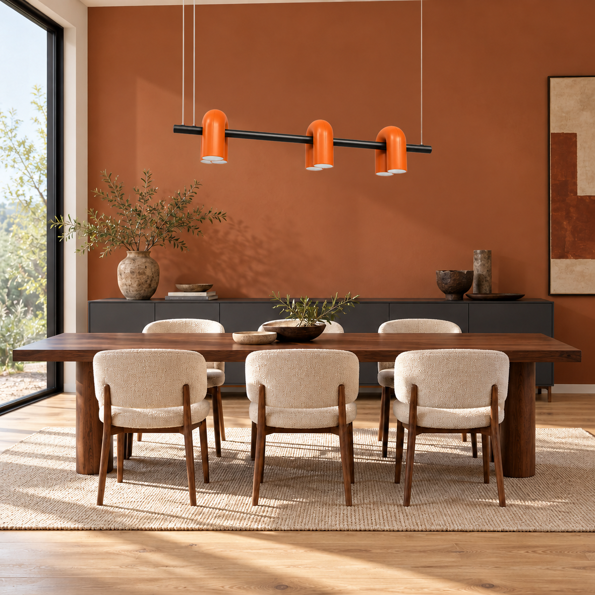 Emberline Red-Orange U-Module Linear Pendant – daylight interior, light off