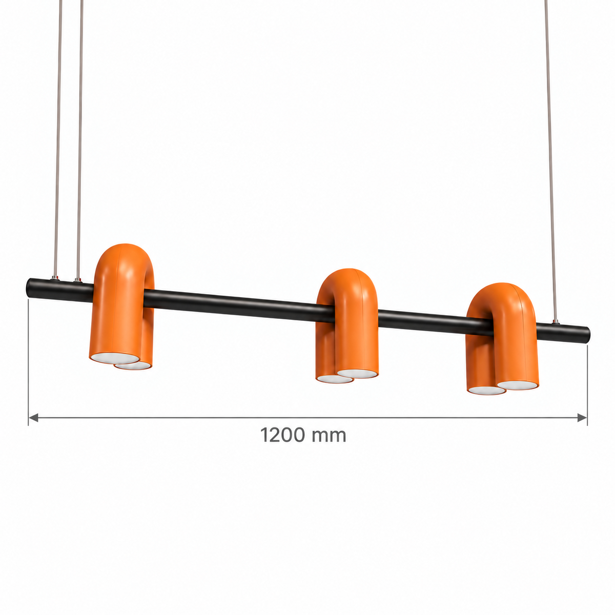 Emberline Red-Orange U-Module Linear Pendant – confirmed dimensions in millimetres