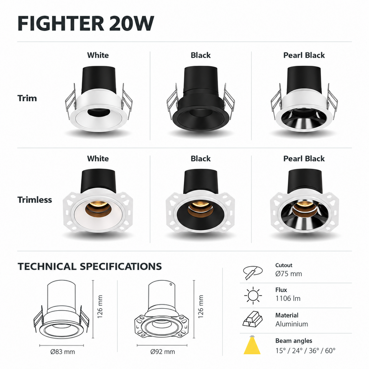 FIGHTER 20W Trimless Adjustable Recessed Downlight