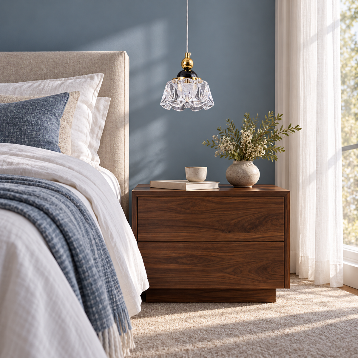 Fiora Faceted Acrylic Bell Pendant Light, daylight interior, light off