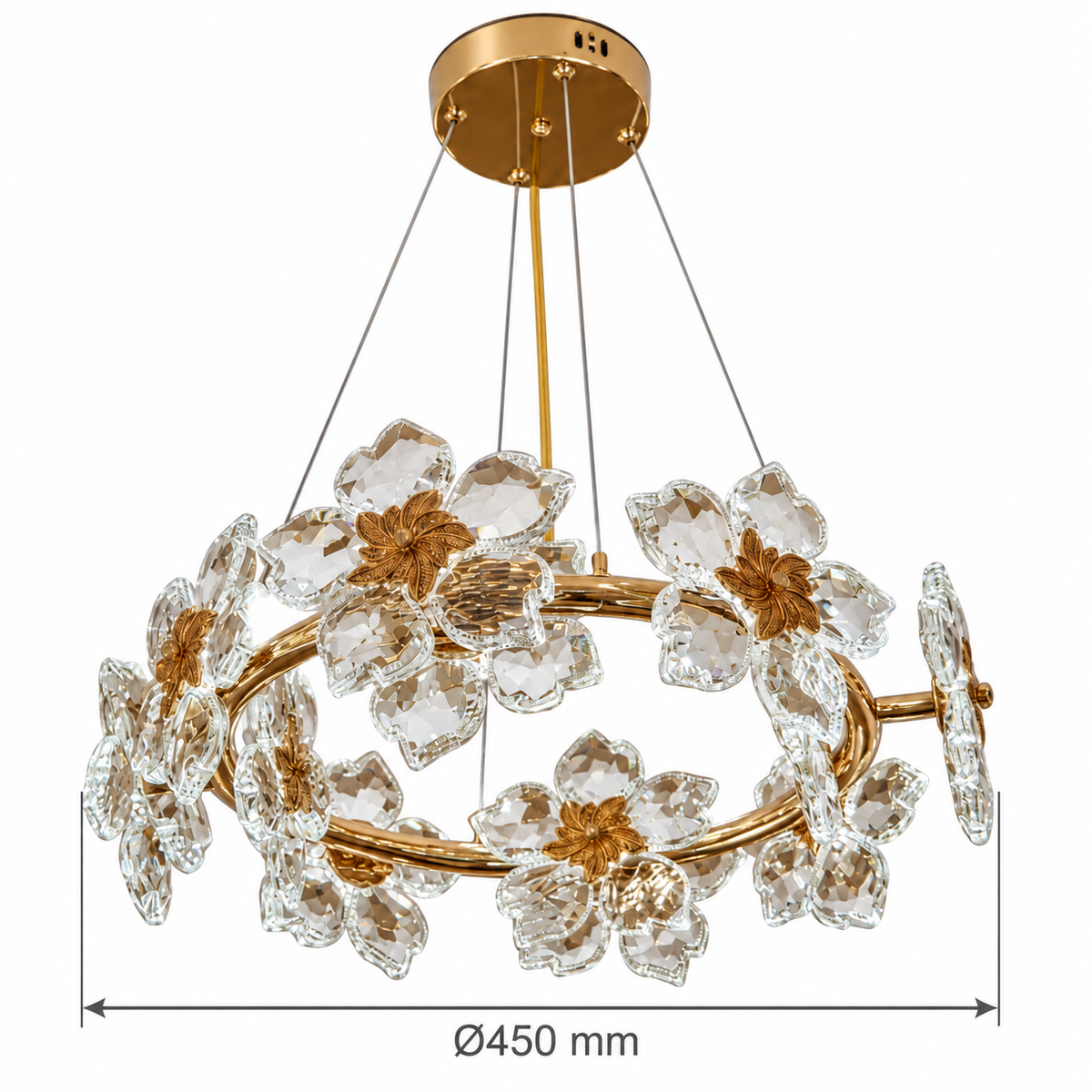 Florienne Clear Crystal Floral Ring Chandelier – confirmed dimensions in millimetres