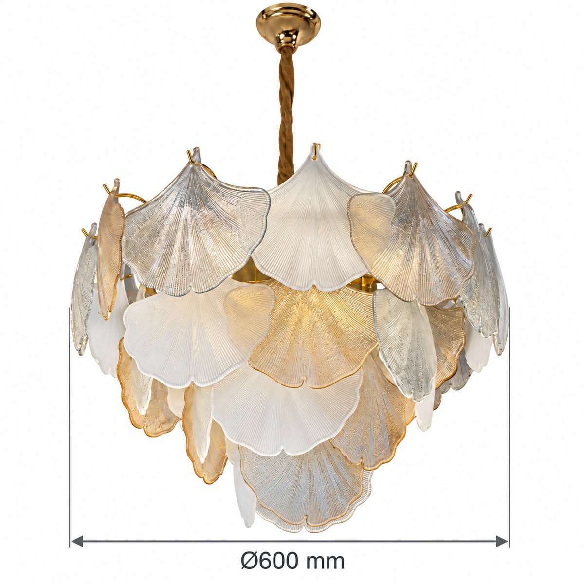 Ginkora Layered Glass Leaf Chandelier – confirmed dimensions in millimetres