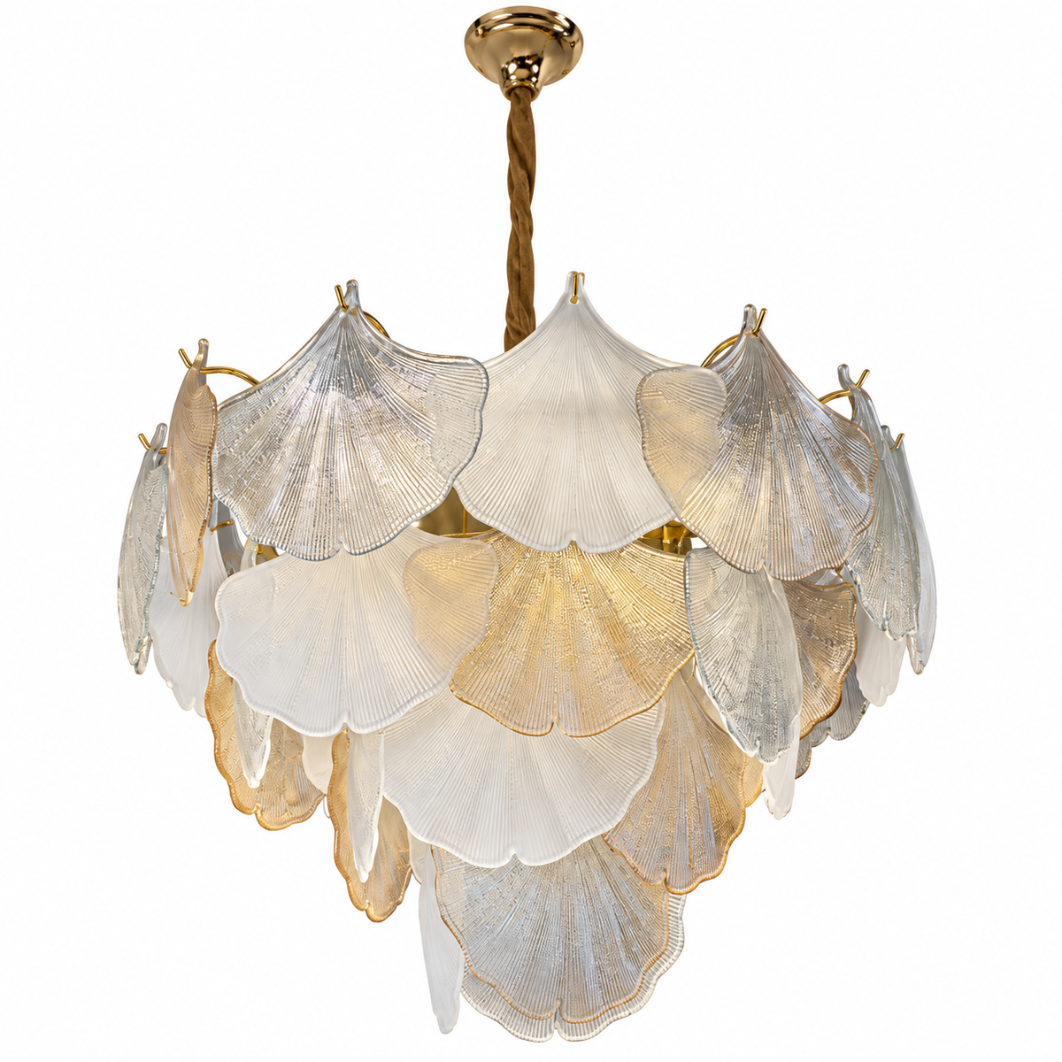 Ginkora Layered Glass Leaf Chandelier – studio view on white