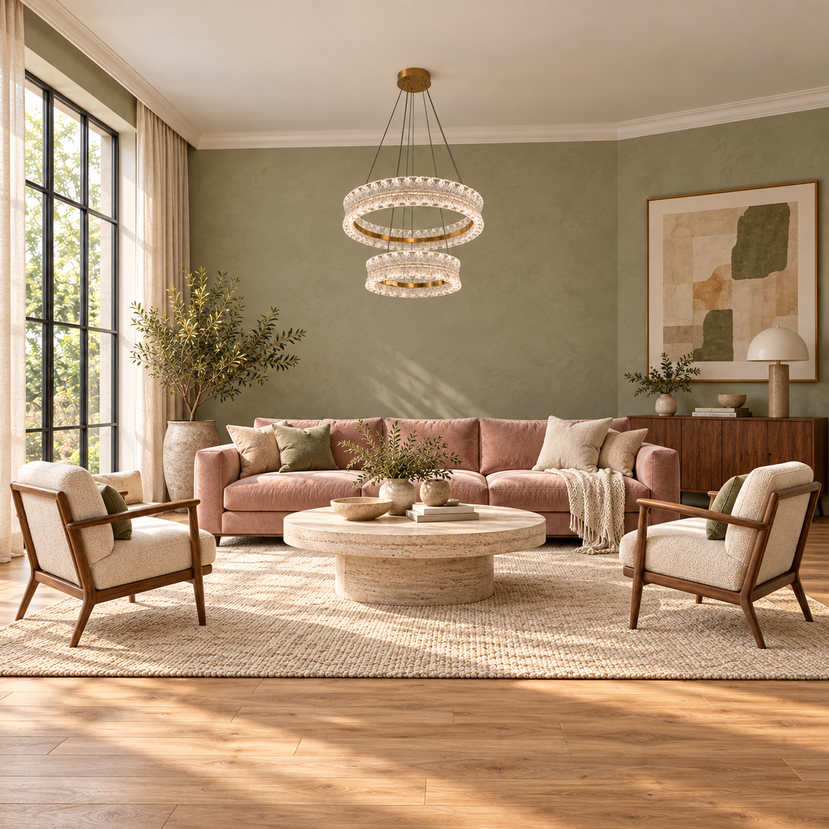 Glacielle Two-Tier Textured Acrylic Ring Chandelier – daylight interior, light off