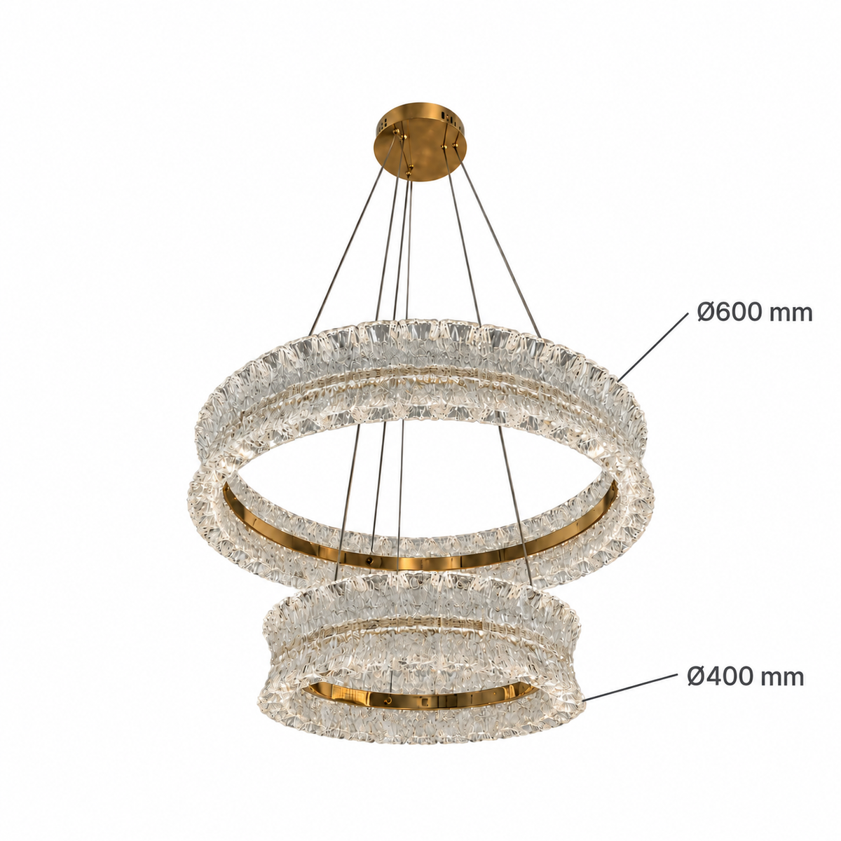 Glacielle Two-Tier Textured Acrylic Ring Chandelier – confirmed dimensions in millimetres