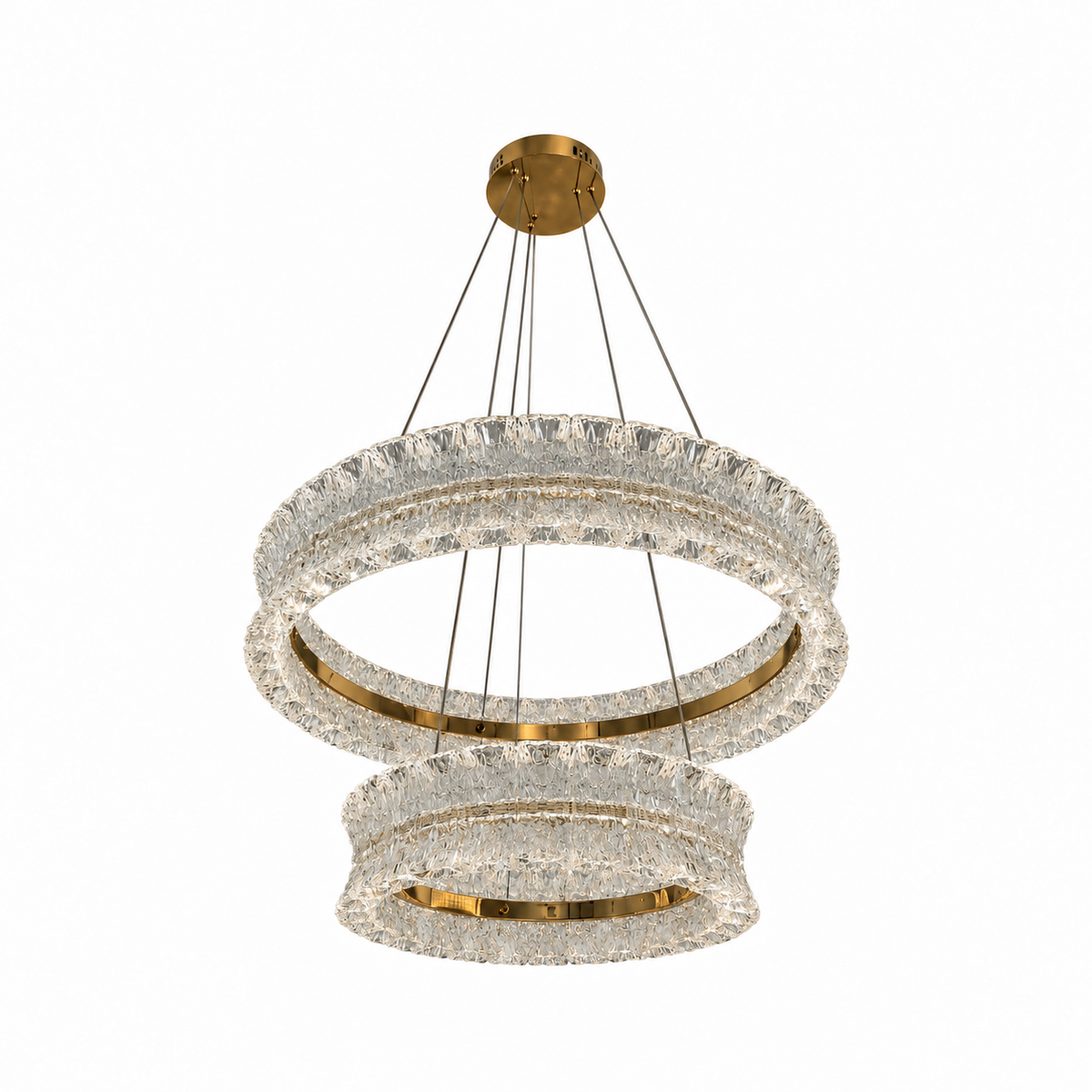 Glacielle Two-Tier Textured Acrylic Ring Chandelier – studio view on white