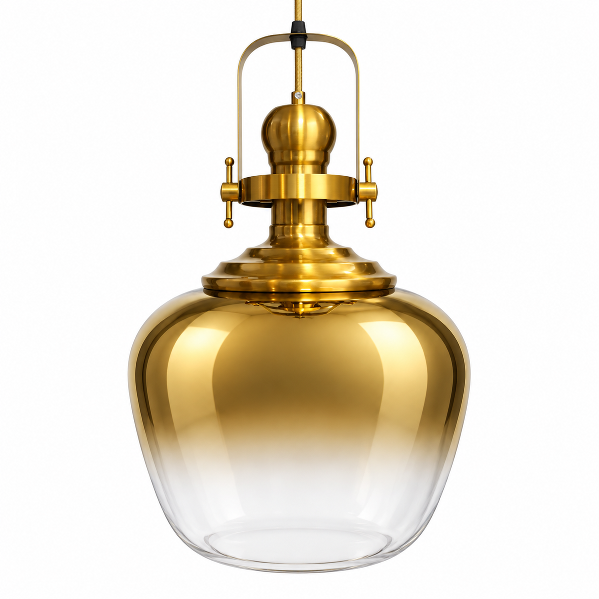 Gold & Clear Glass Rounded Pendant, unlit studio view