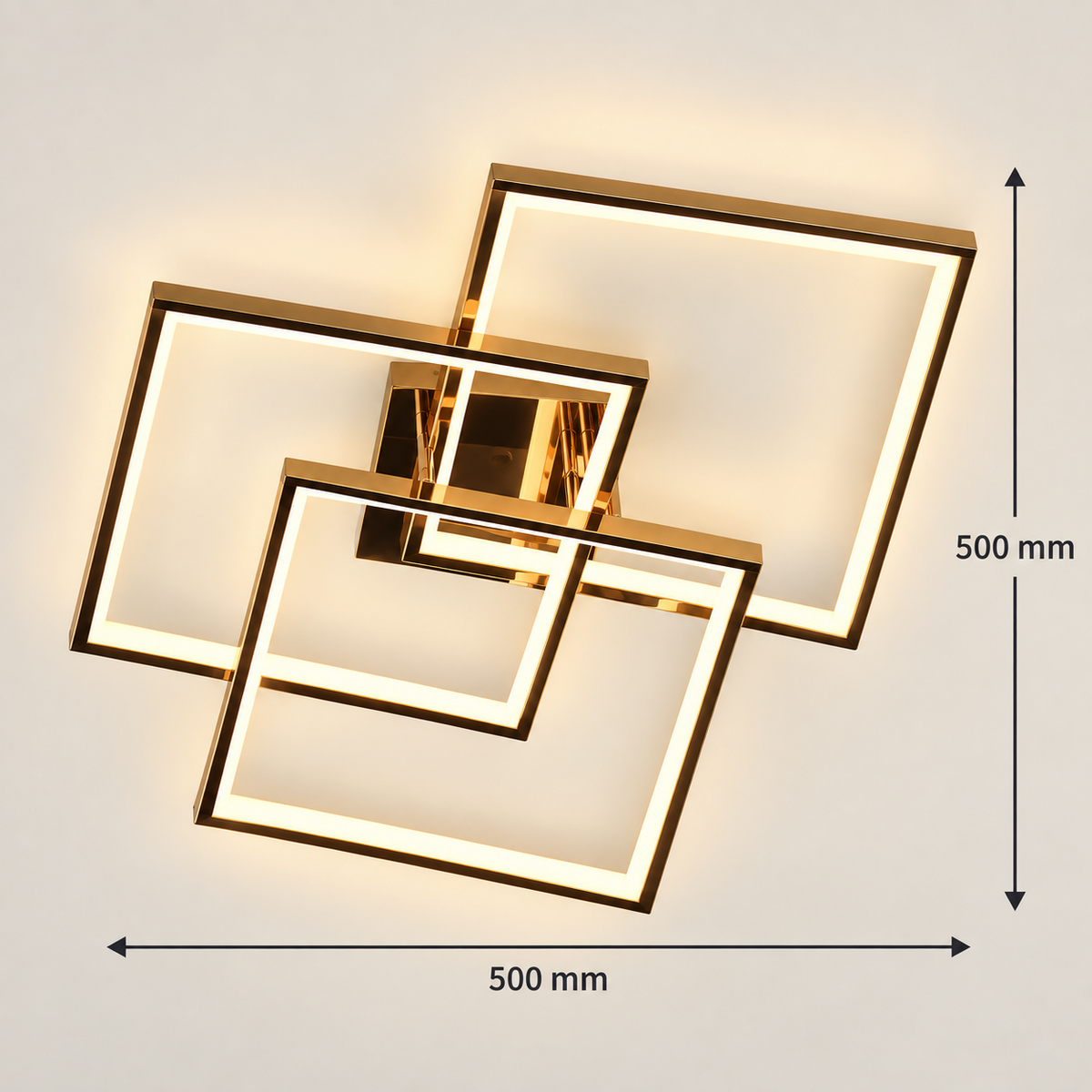 Golden spiral ring chandelier dimensions, Ø1100 mm maximum, Ø200 mm minimum and H5000 mm