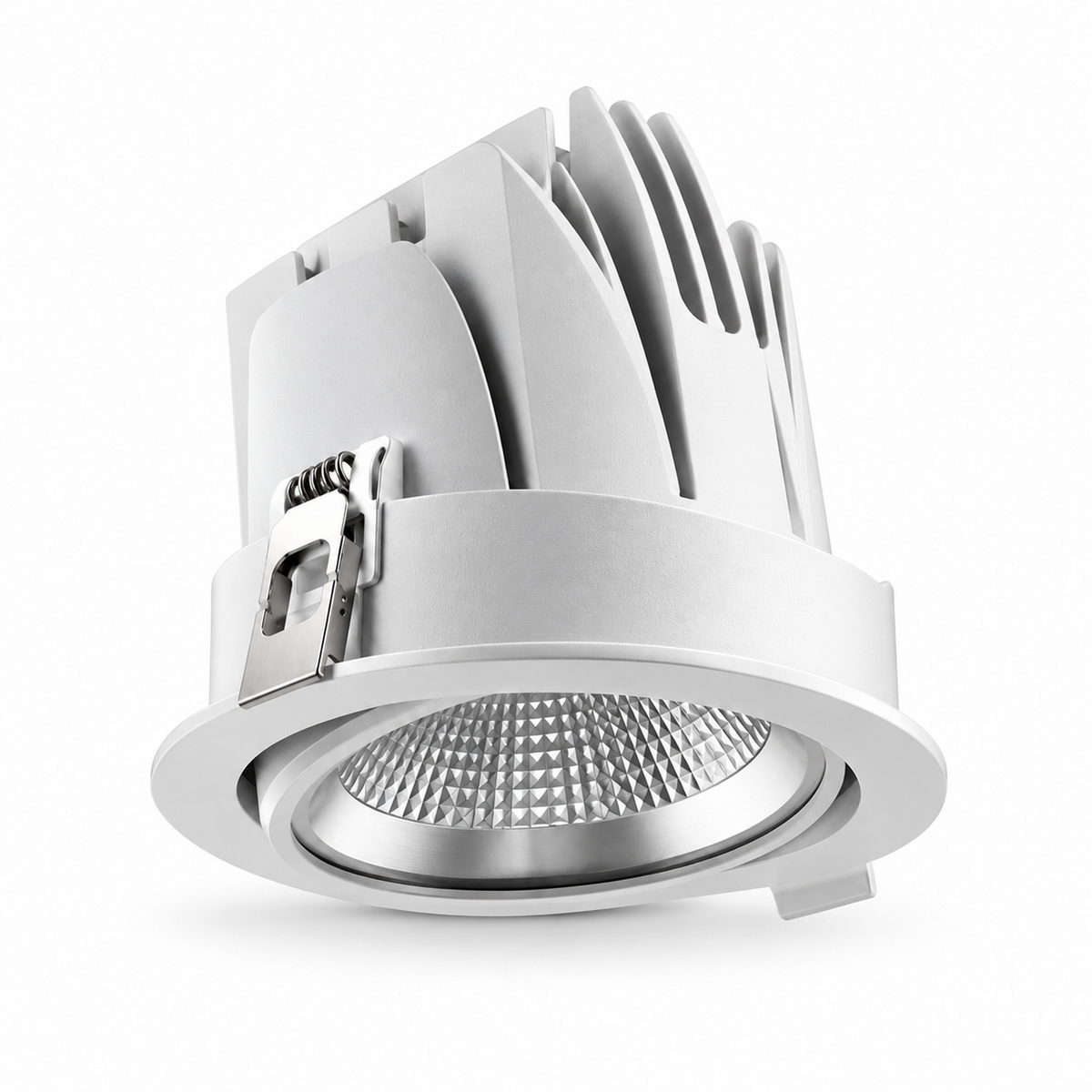 White 35W movable recessed downlight with tilting reflector and aluminium heat sink