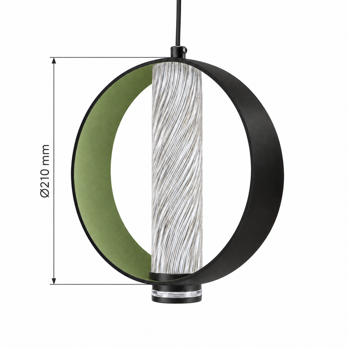 Green Disc and Fluted Cylinder Pendant, dimension diagram; body diameter 210 mm