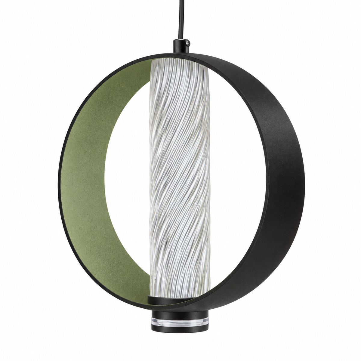 Green Disc and Fluted Cylinder Pendant, unlit studio view