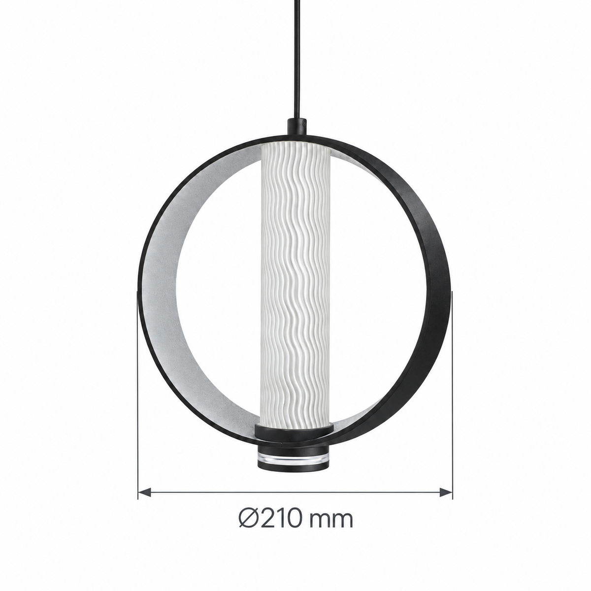 Grey Disc and Fluted Cylinder Pendant, dimension diagram; body diameter 210 mm