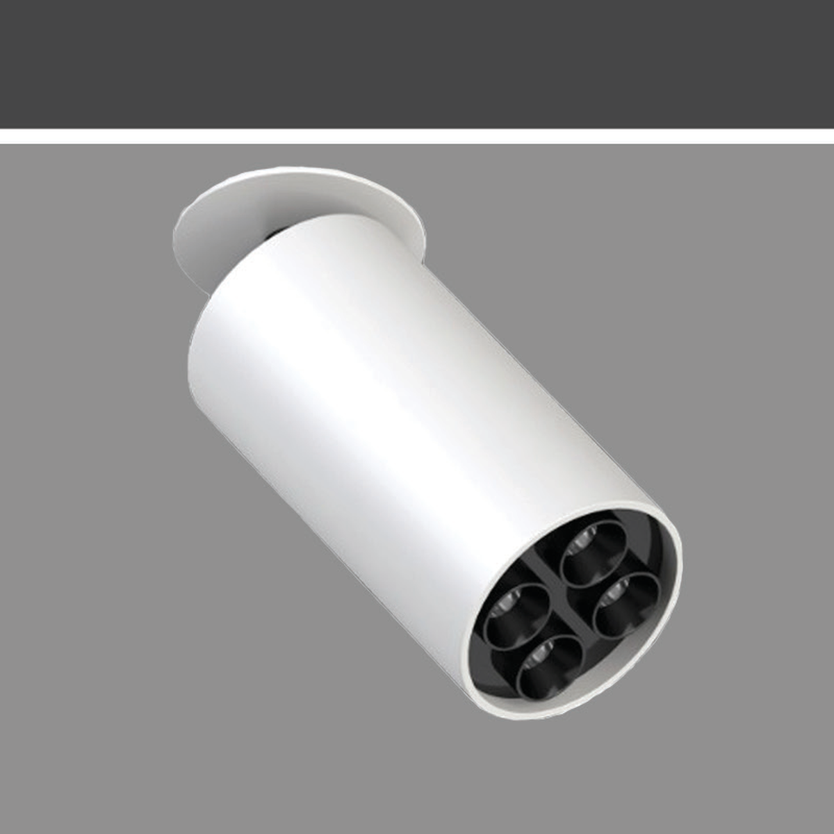 HINGE 10W white recessed spotlight with original cylindrical head, visible multi-lens optical assembly and round mounting trim, faithfully cropped from the original installation reference.