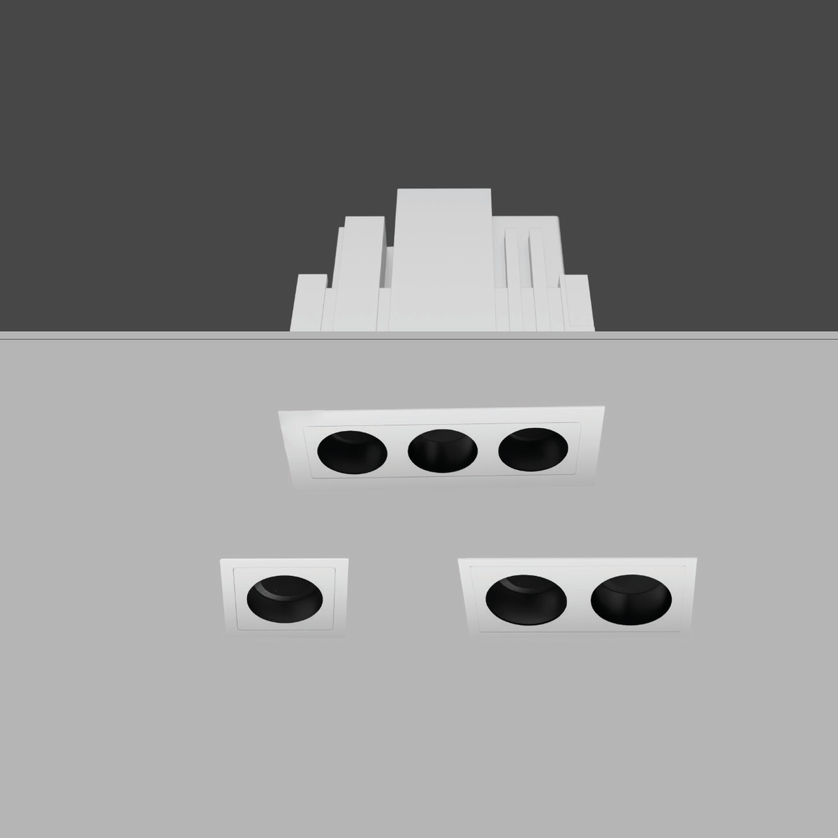 Original IOTA-02 white-body family image showing the unlabelled 3W–7W optical layouts and original housing; no individual wattage assignment.