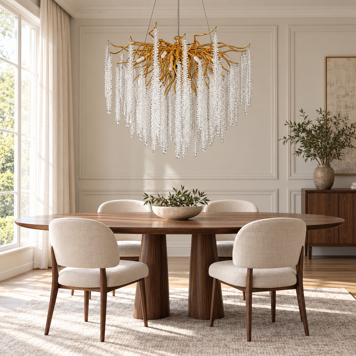 Iselle Clear Crystal Icicle Chandelier – daylight interior, light off