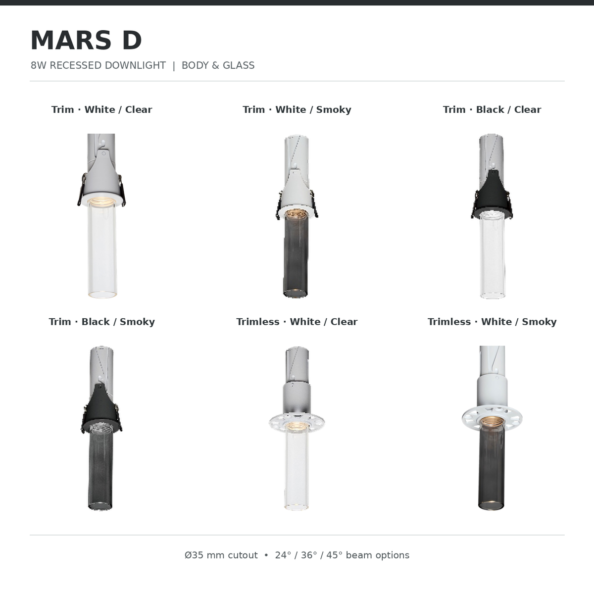 MARS D trim and trimless finish and glass comparison