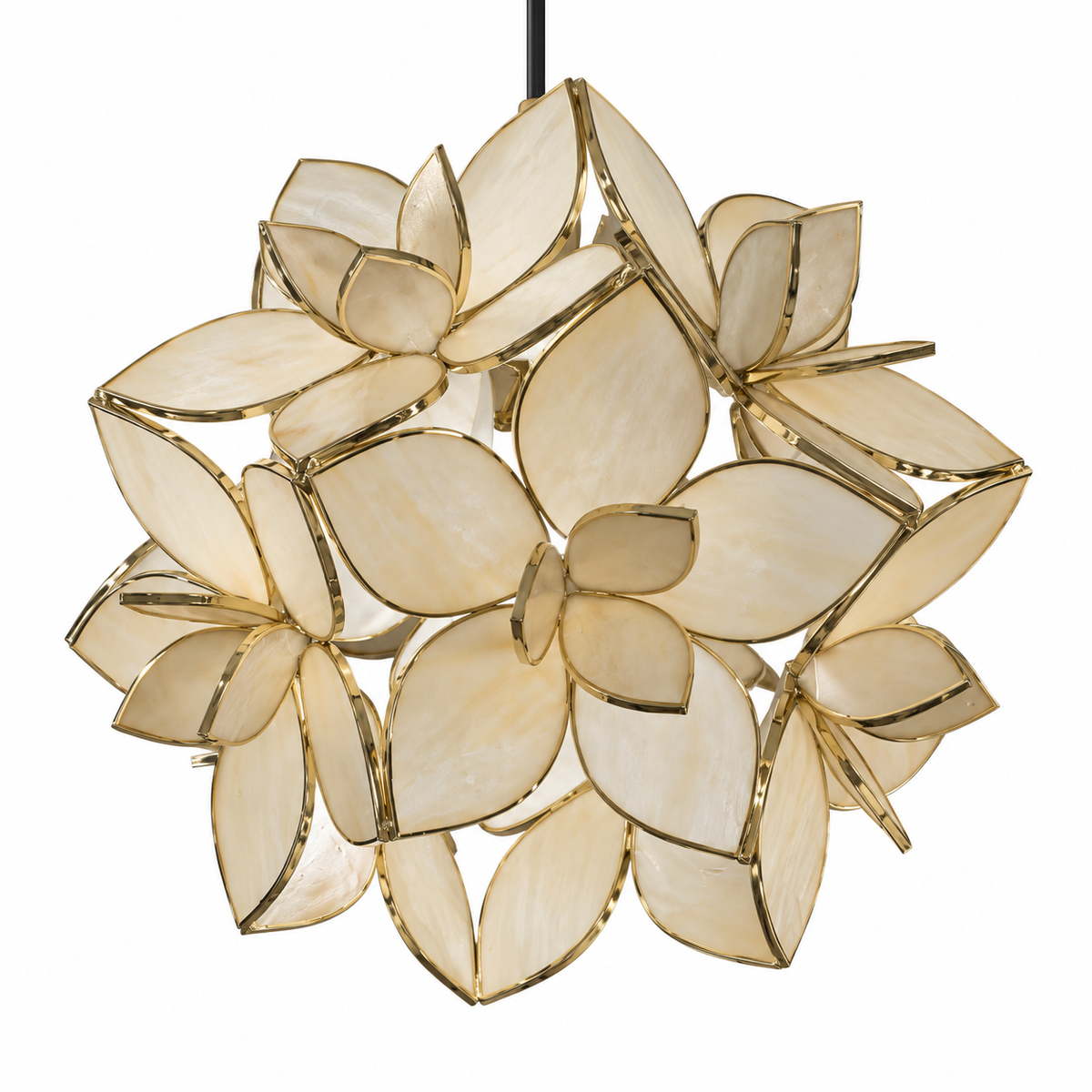 Nerina Brass & Seashell Floral Pendant Light – studio view on white