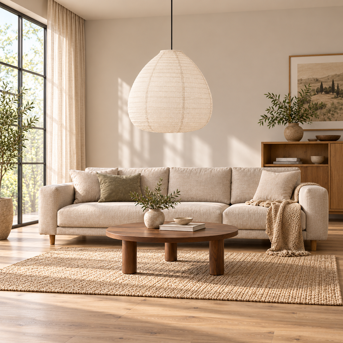 Nivelle Pear-Shaped Cloth Pendant – daylight interior, light off