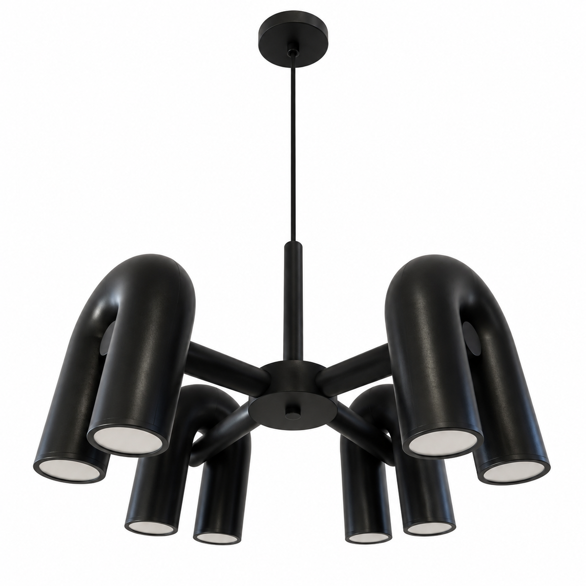 Noctelle Black Four-Module Tubular Chandelier – studio view on white