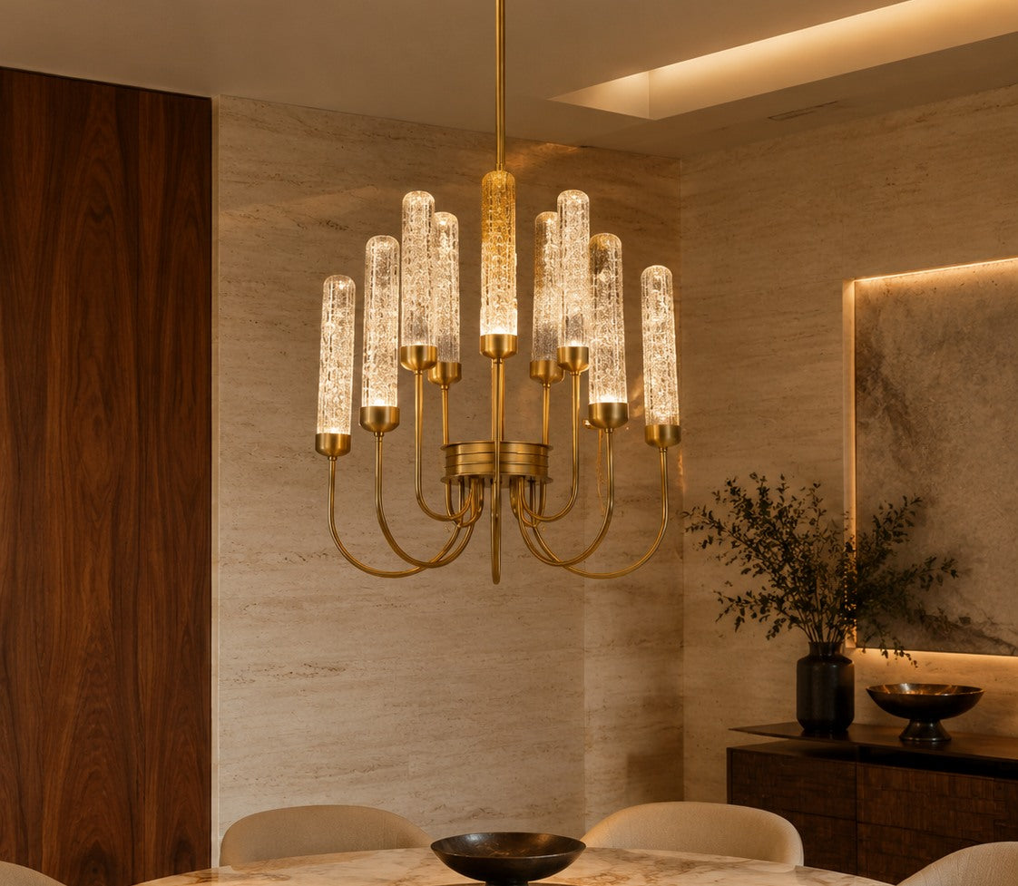 Clear Glass Tube Chandelier 10 Light full original in-situ image