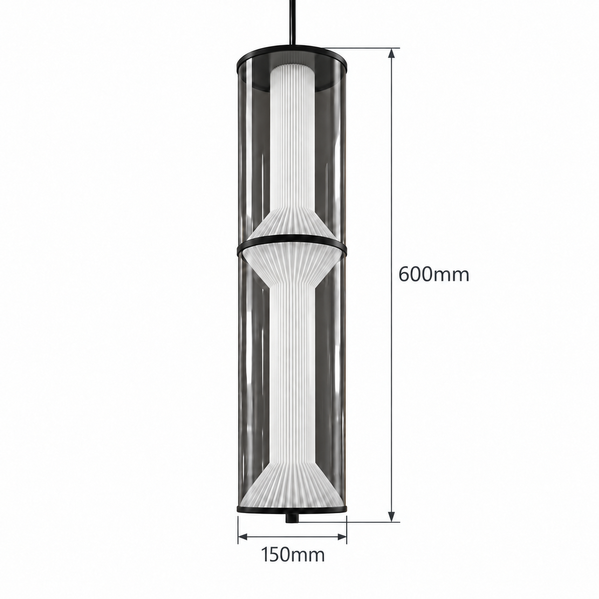 Obelisk Smoke & White Glass Pendant Light, confirmed dimension diagram