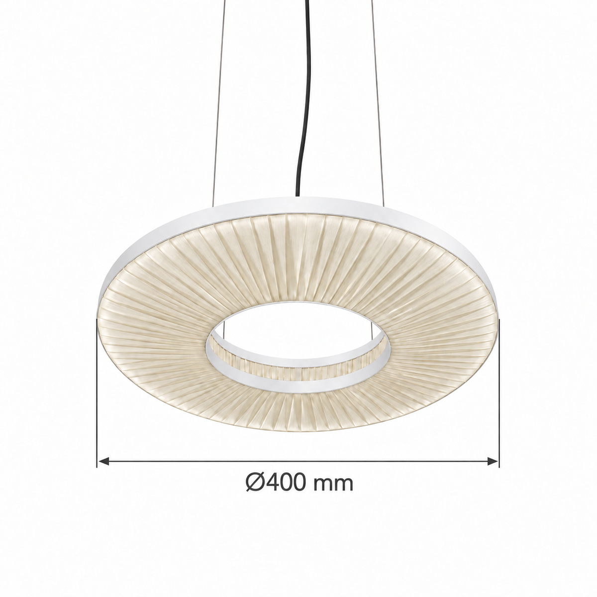 Off-White Pleated Silk Ring Pendant, dimension diagram; shade outer diameter 400 mm