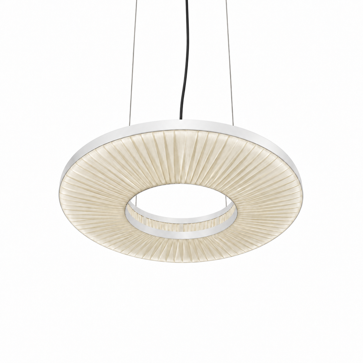 Off-White Pleated Silk Ring Pendant, unlit studio view
