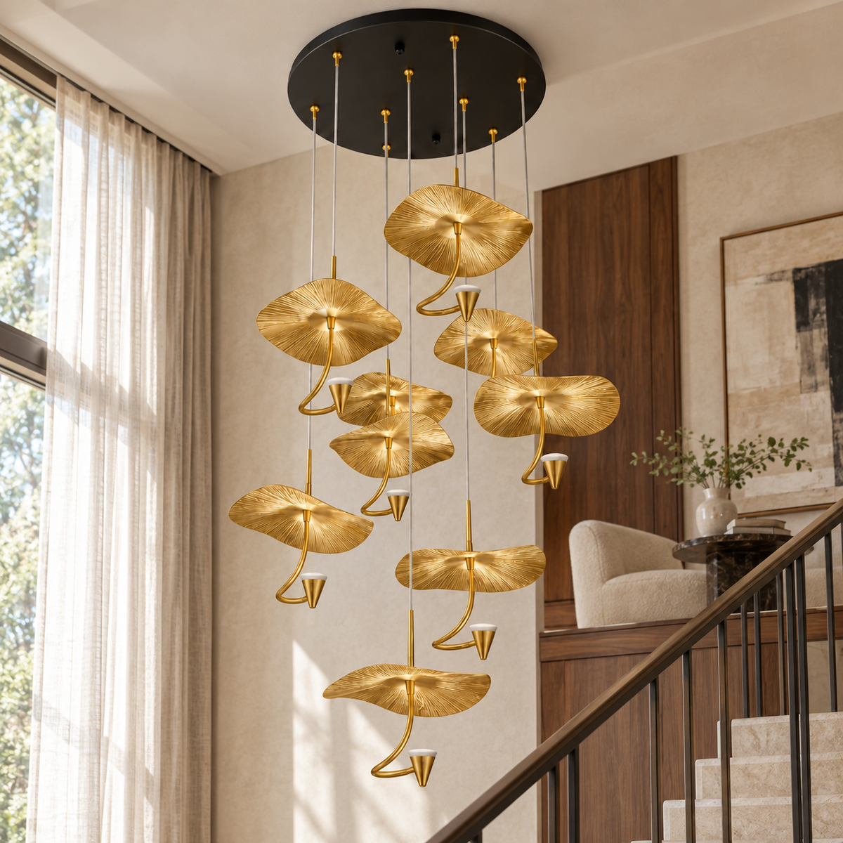 Ondine Nine-Drop Wave Chandelier, daylight interior, light off