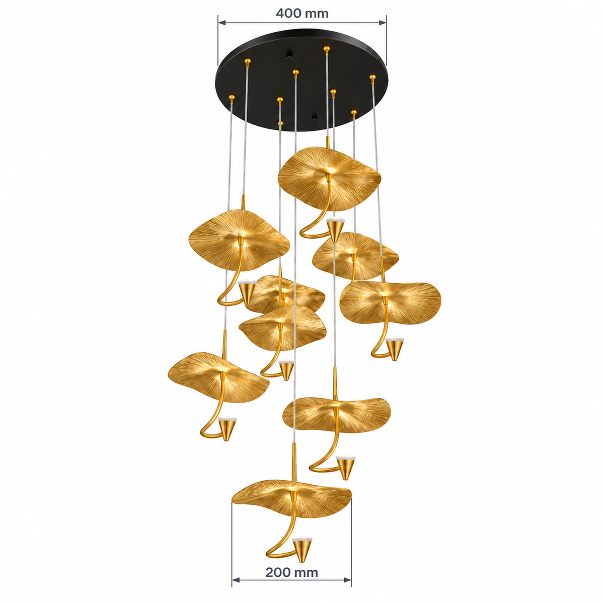 Ondine Nine-Drop Wave Chandelier, confirmed dimension diagram