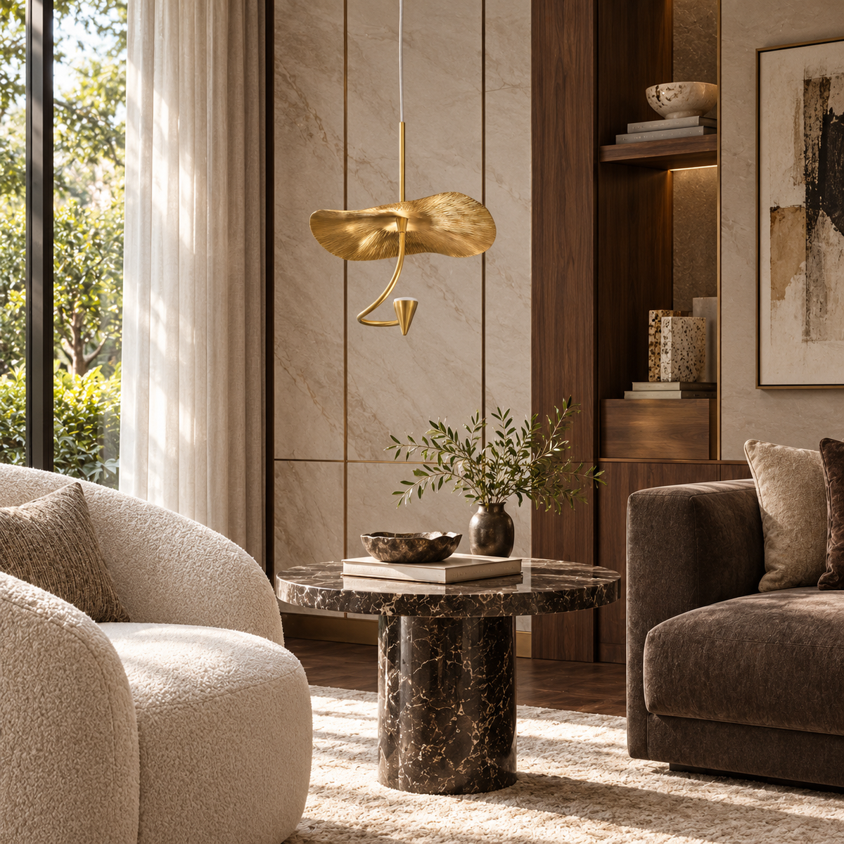 Ondine Sculptural Wave Pendant Light, daylight interior, light off