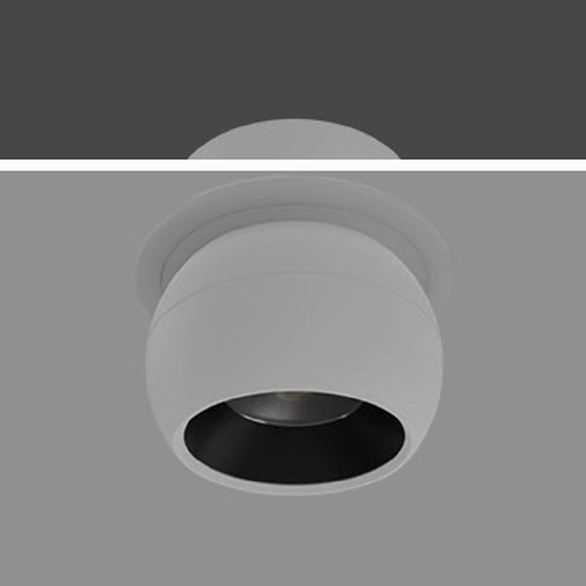 ORB 7W single-head recessed spotlight with white body in its original ceiling installation reference; black-body image unavailable.