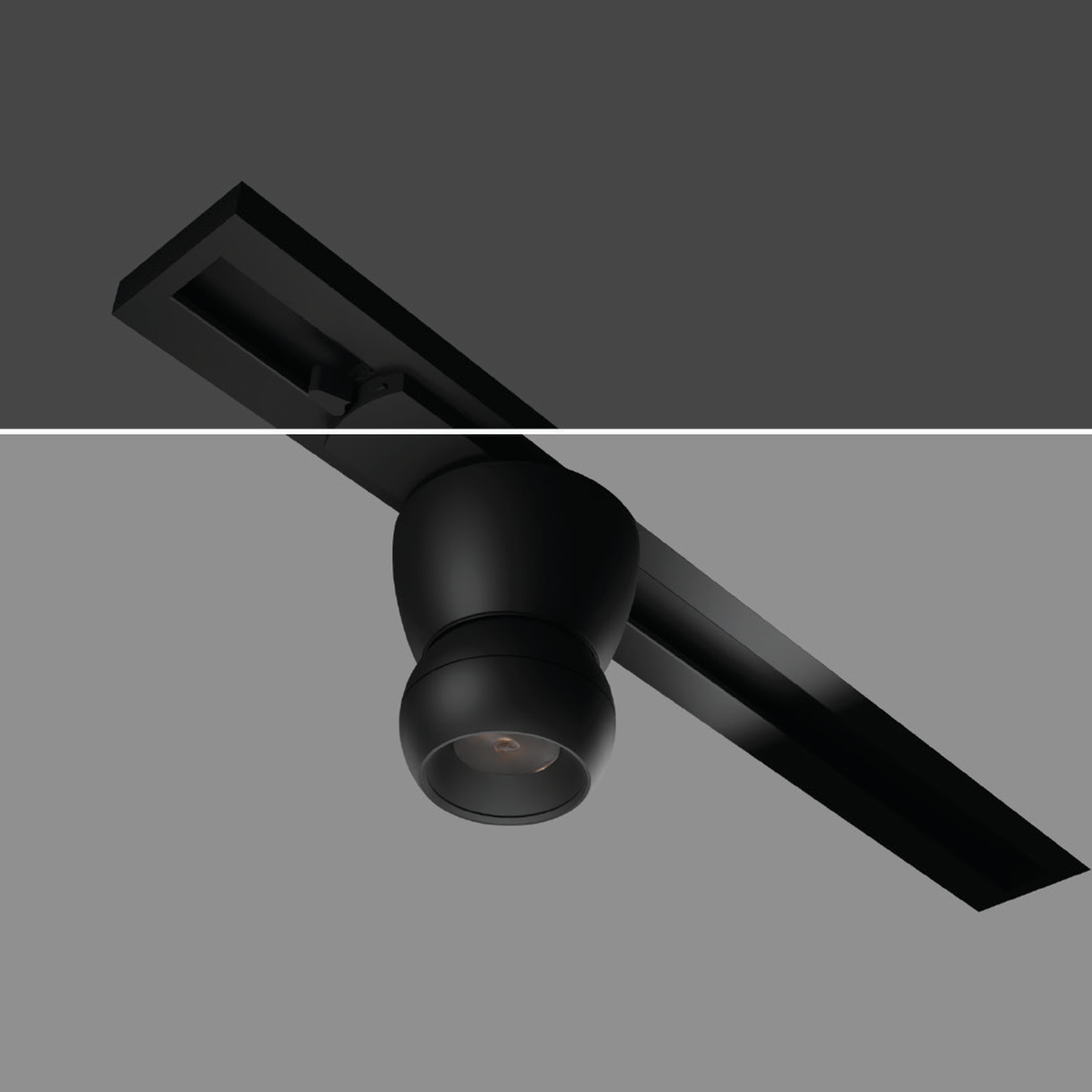 ORB 7W black-body rounded track spotlight with original track adapter and demonstration rail; white-body track image unavailable and rail inclusion unconfirmed.
