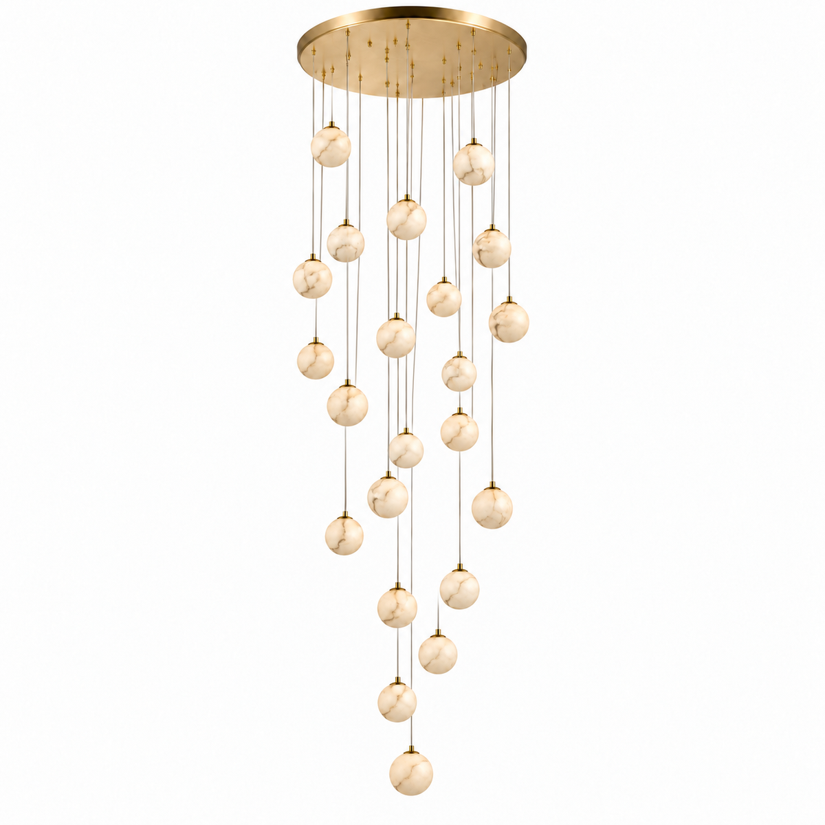 Orba Twenty-Two-Globe Cascade Chandelier, studio view on white