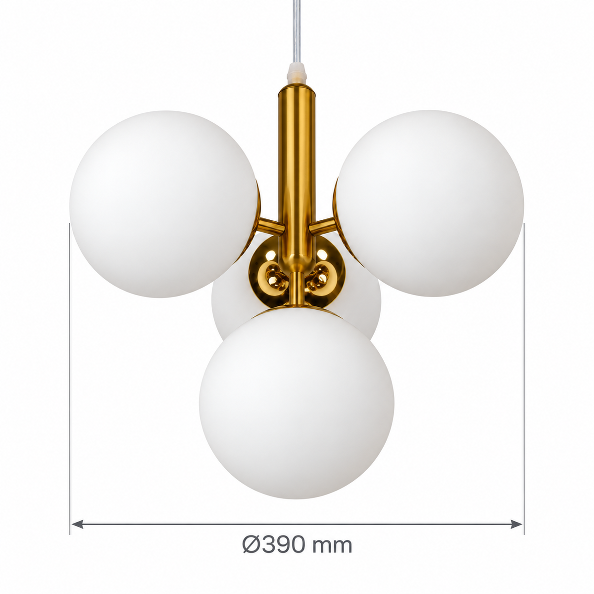 Orlina Four-Globe Pendant Light – confirmed dimensions in millimetres