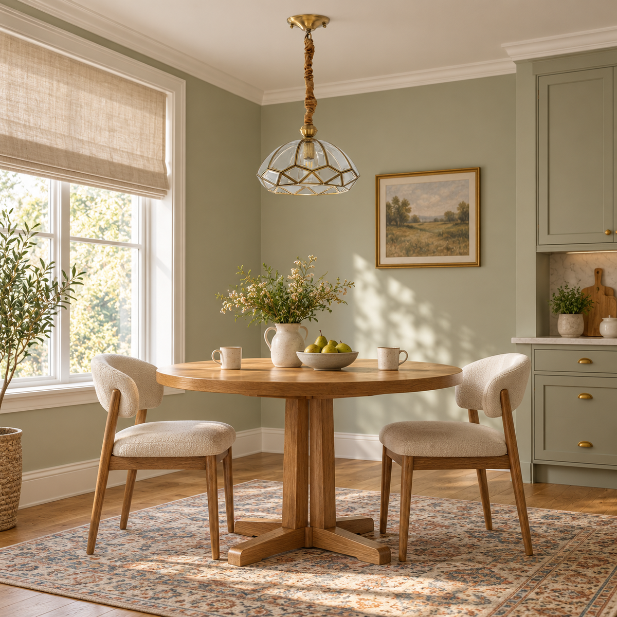 Orlune Low-Dome Brass Glass Lantern Pendant – daylight interior, light off