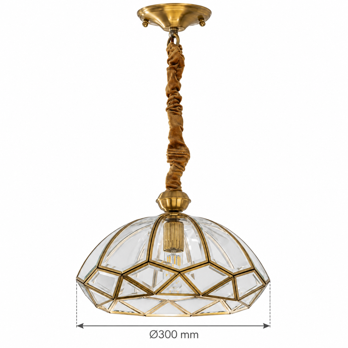Orlune Low-Dome Brass Glass Lantern Pendant – confirmed dimensions in millimetres