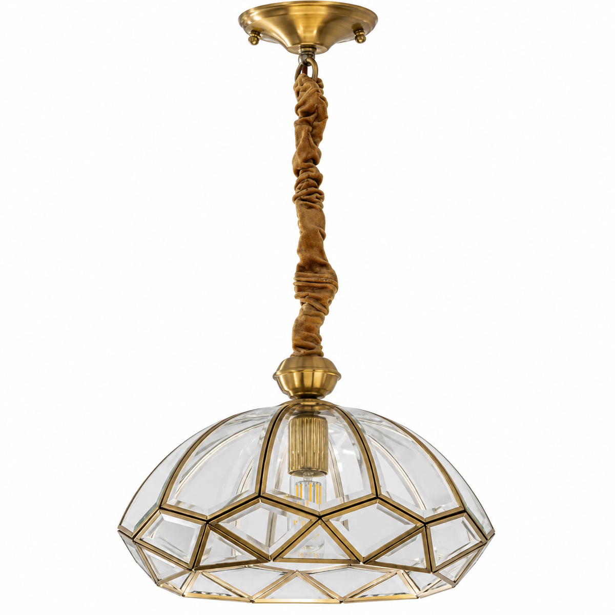 Orlune Low-Dome Brass Glass Lantern Pendant – studio view on white