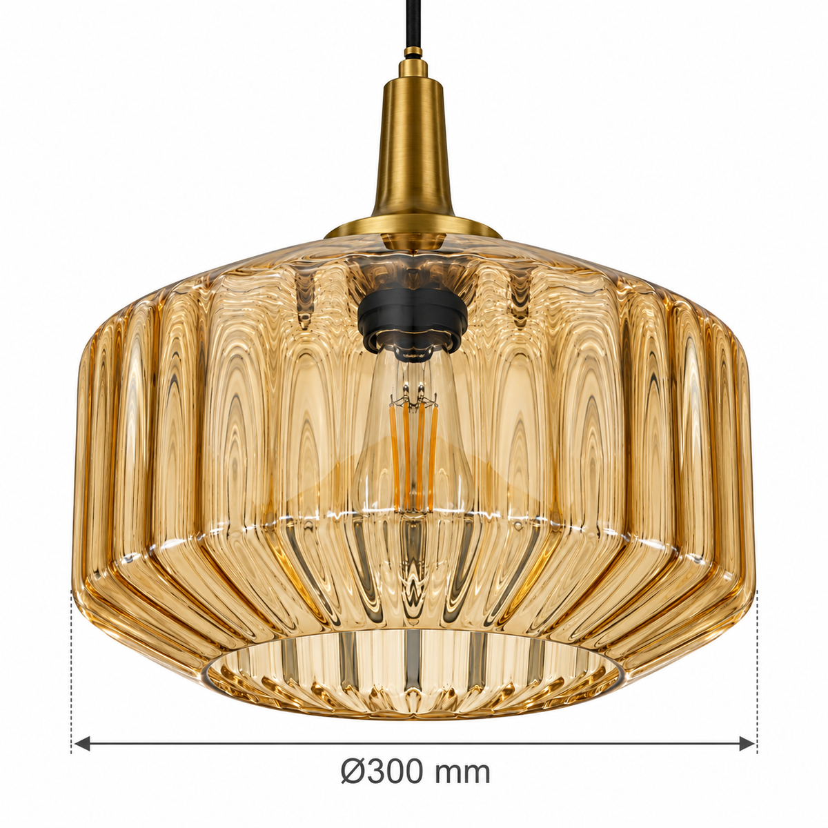 Orvessa Fluted Amber Drum Pendant – confirmed dimensions in millimetres