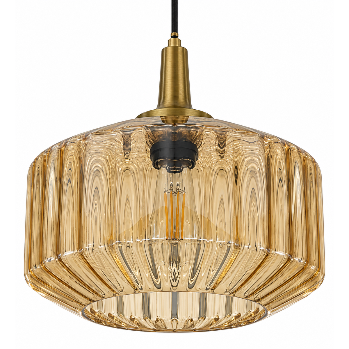 Orvessa Fluted Amber Drum Pendant – studio view on white