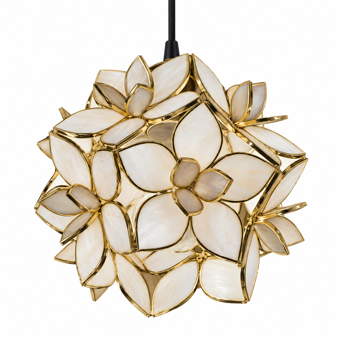 Petaline Brass & Seashell Pendant Light – studio view on white