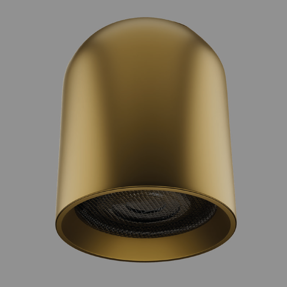 POD 18W gold-body surface cylinder downlight with original rounded housing and visible optical mesh, faithfully cropped from the source reference; white and black photos unavailable.