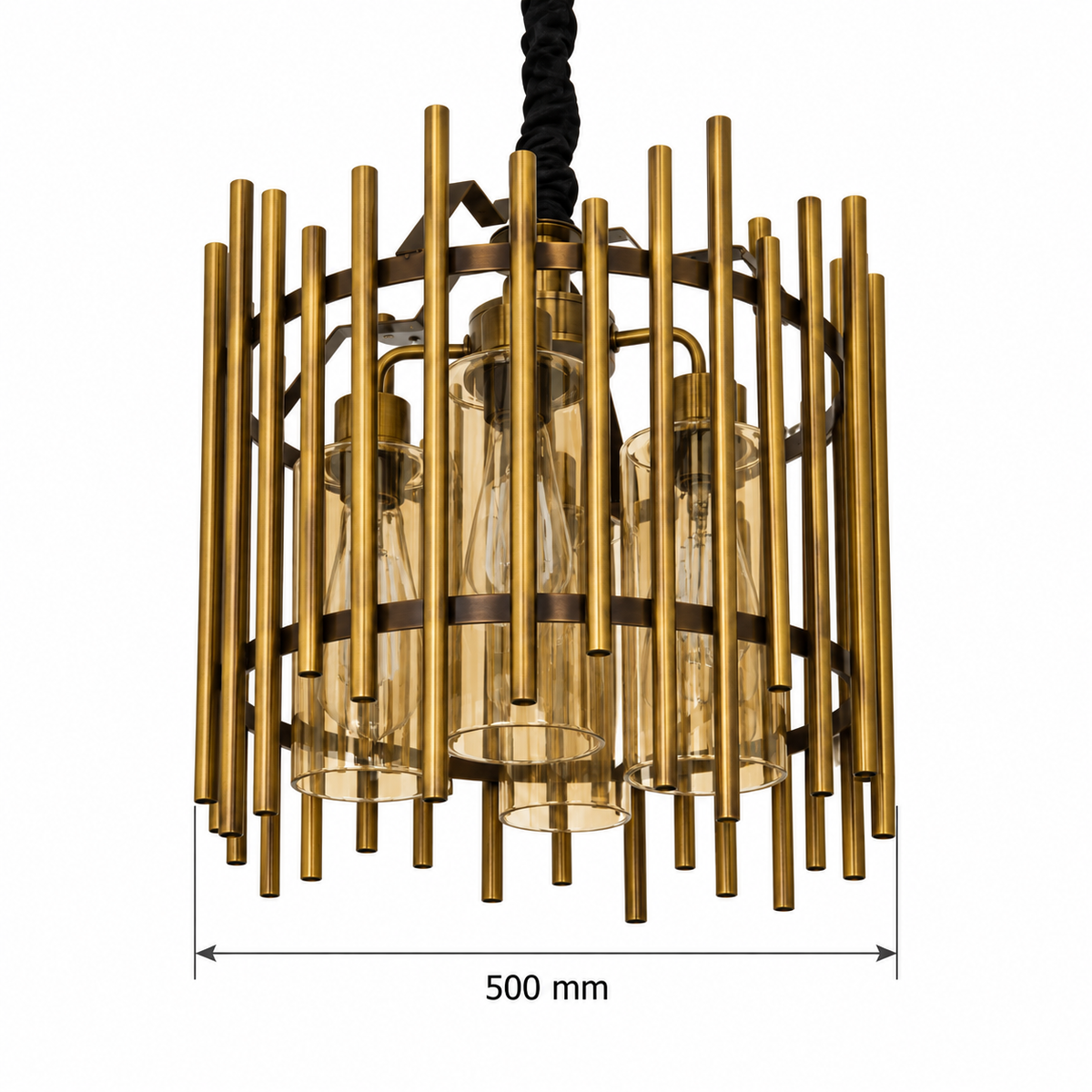 Portico Amber Glass Cage Chandelier, confirmed dimension diagram