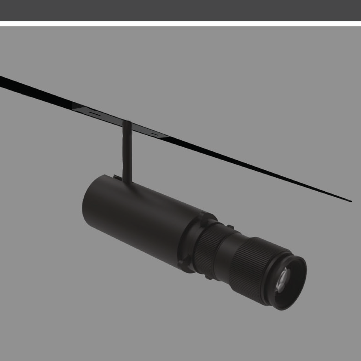 PROJECT MAGNETIC 12W black-body magnetic-track spotlight with original cylindrical optical head and lens assembly; white-body photograph unavailable and rail inclusion unconfirmed.