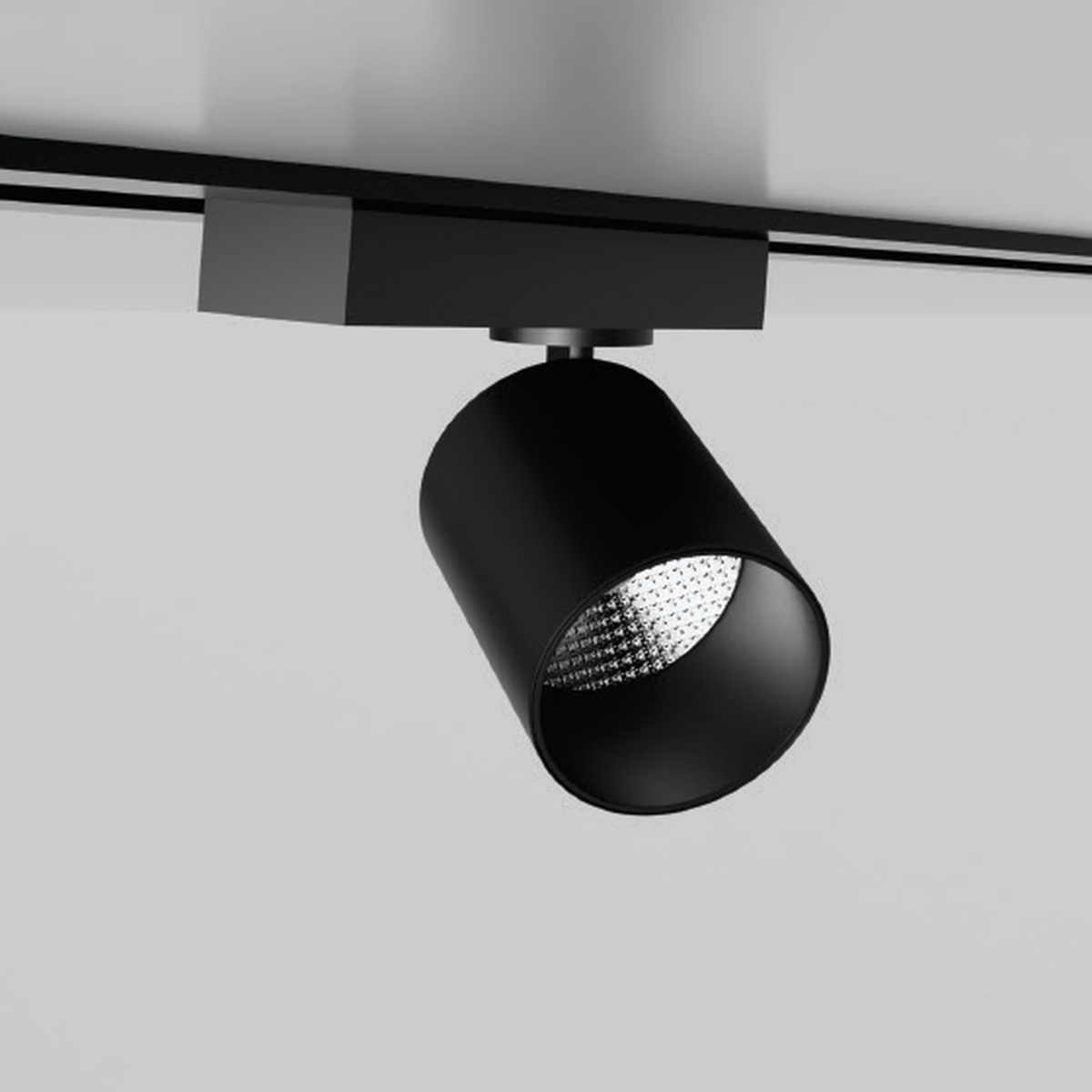 RADAR TRACK-03 30W black-body track spotlight with original smooth cylindrical head, deep optical reflector and compact adapter; white-body image unavailable and rail inclusion unconfirmed.